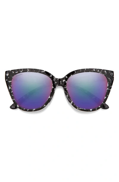 Smith Era 55mm Chromapop™ Polarized Cat Eye Sunglasses In Black Marble / Violet Mirror