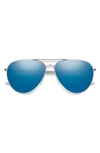 Smith Layback 60mm Chromapop™ Polarized Aviator Sunglasses In Silver / Blue Mirror