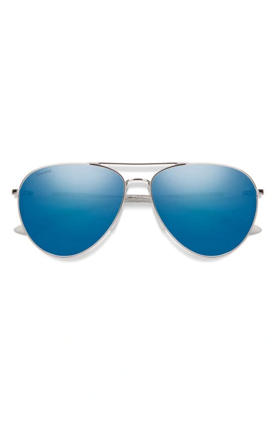 Smith Layback 60mm Chromapop™ Polarized Aviator Sunglasses In Silver / Blue Mirror