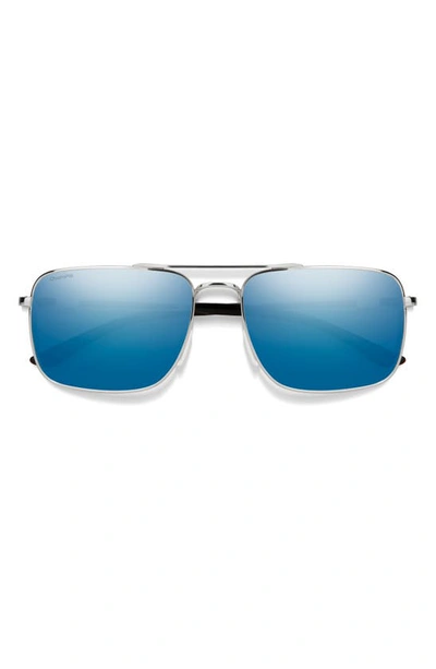 Smith Outcome 59mm Chromapop™ Polarized Aviator Sunglasses In Silver / Blue Mirror