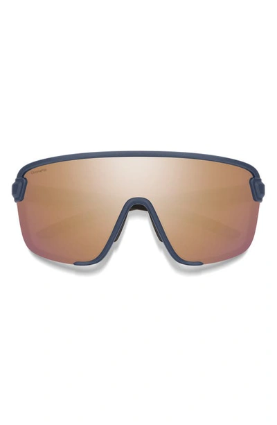 Smith Bobcat 135mm Chromapop™ Shield Sunglasses In Matte French Navy / Rose Gold