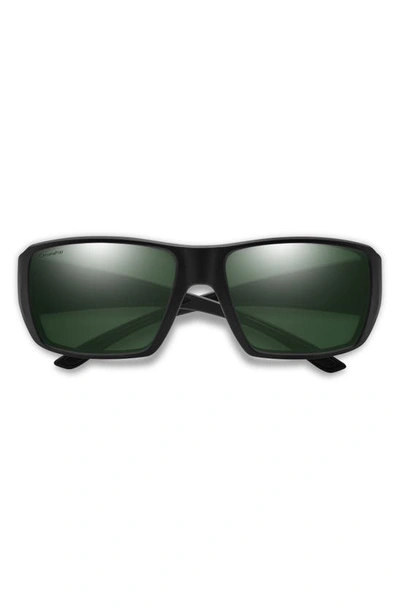 Smith Guides Choice 63mm Chromapop™ Polarized Oversize Square Sunglasses In Matte Black / Gray Green
