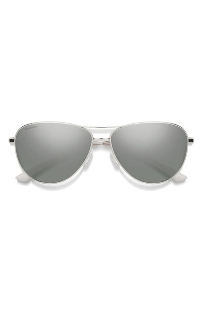 Smith Langley 60mm Chromapop™ Polarized Aviator Sunglasses In Silver / Platinum Mirror