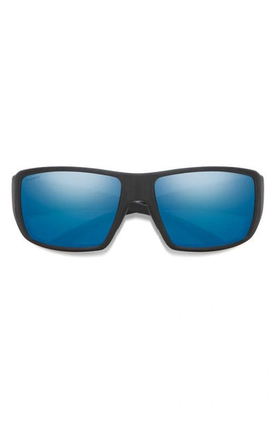 Smith Deckboss Chromapop Polarized Blue Mirror Wrap Mens Sunglasses 204066 0vk/qg 63 In Black,blue