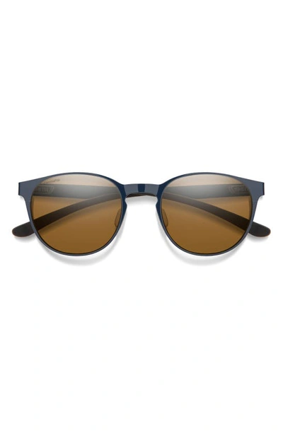 Smith Eastbank 52mm Chromapop™ Polarized Round Sunglasses In French Navy / Brown
