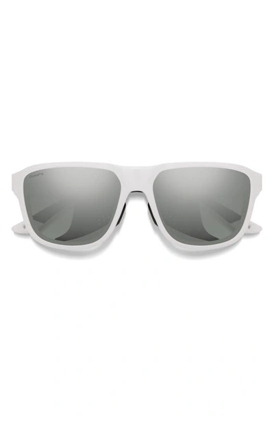 Smith Embark 58mm Chromapop™ Polarized Square Sunglasses In White / Platinum Mirror