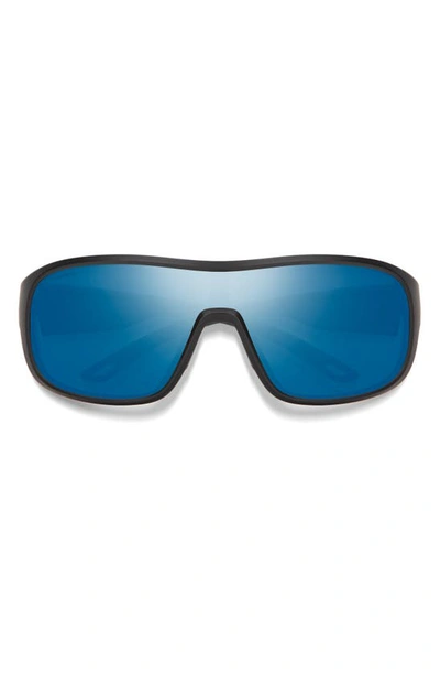 Smith Spinner 134mm Chromapop™ Polarized Shield Sunglasses In Matte Black / Blue Mirror