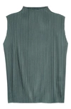 Issey Miyake Pleated Funnel Neck Top In Sage