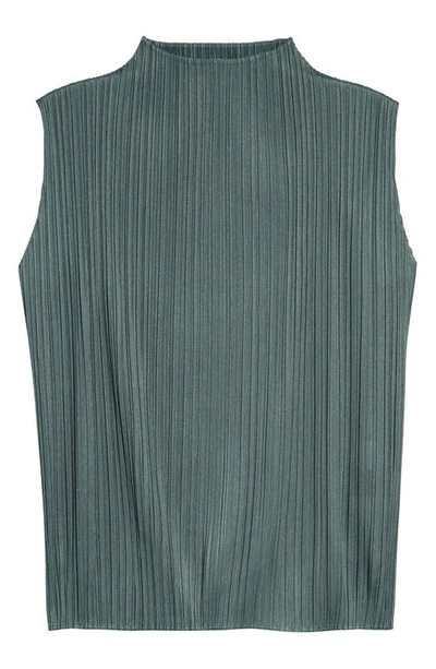Issey Miyake Pleated Funnel Neck Top In Sage