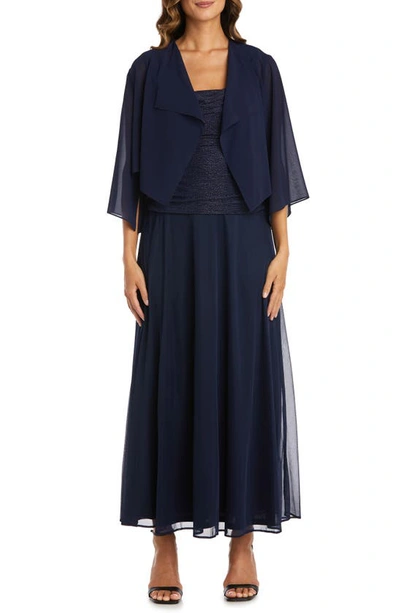 Nightway Two-piece Dress With Shawl In Navy