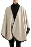 Sofia Cashmere Leather Trim Reversible Cashmere Cape In Oat Grey