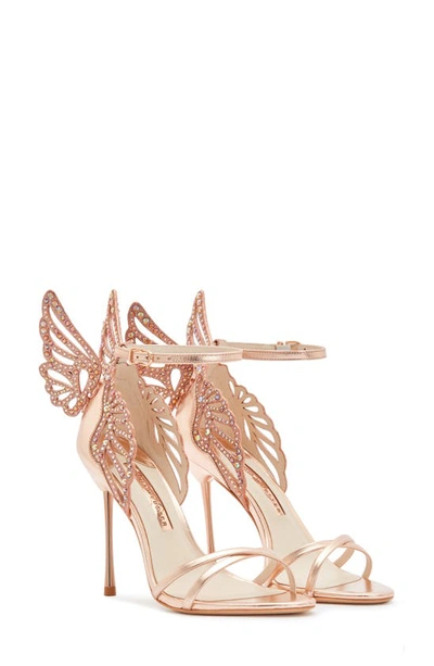 Sophia Webster Rose Gold Heavenly Crystal Heeled Sandals In Pink