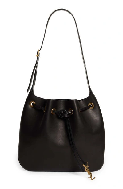 Saint Laurent Paris Vii Medium Ysl Drawstring Hobo Bag In Nero