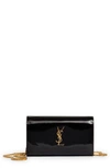 Saint Laurent Pinstripe Patent Leather Wallet On A Chain In 1000 Nero/ Nero