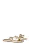 Tory Burch Double T Sport Metallic Slide Sandals In Spark Gold