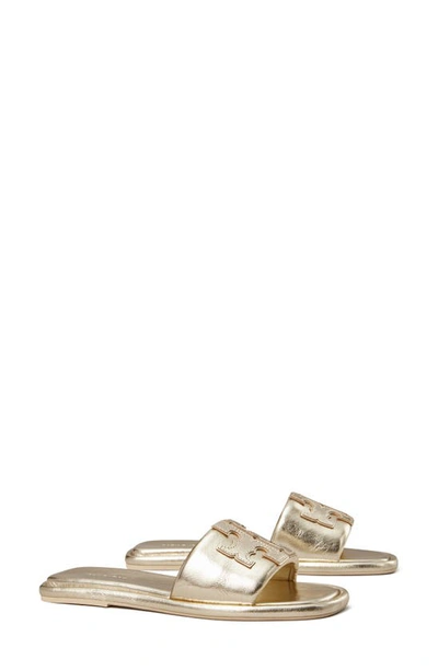 Tory Burch Double T Sport Metallic Slide Sandals In Gold