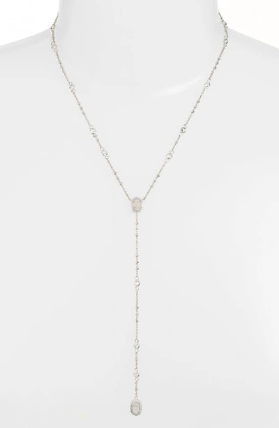 Kendra Scott 'claudia' Crystal Y-necklace In Iridescent Drusy/rhodium