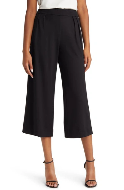 Anne Klein Pleated Wide Leg Crop Pull-on Pants In Black