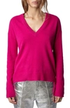 Zadig & Voltaire Vivi Patch Cashmere V-neck Sweater In Framboise