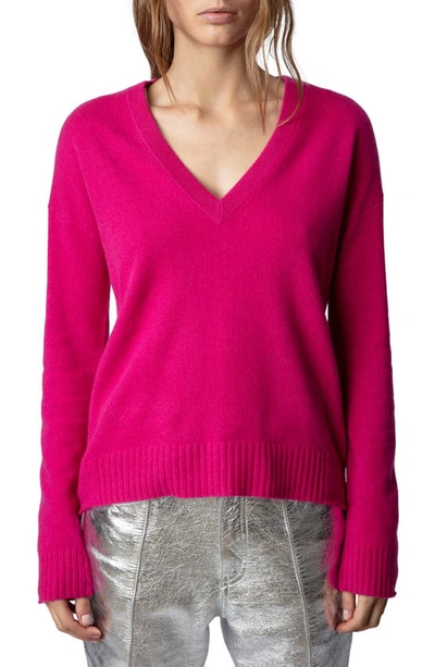 Zadig & Voltaire Vivi Patch Cashmere V-neck Sweater In Framboise