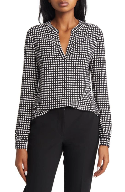 Anne Klein Pearly Dot Split Neck Blouse In Black