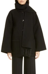 Totême Embroidered Fringe-trim Scarf Wool Jacket In Black