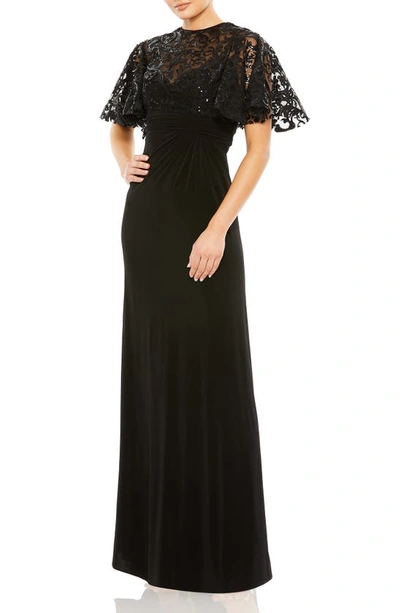 Mac Duggal Embellished Butterfly Sleeve Gown In Black