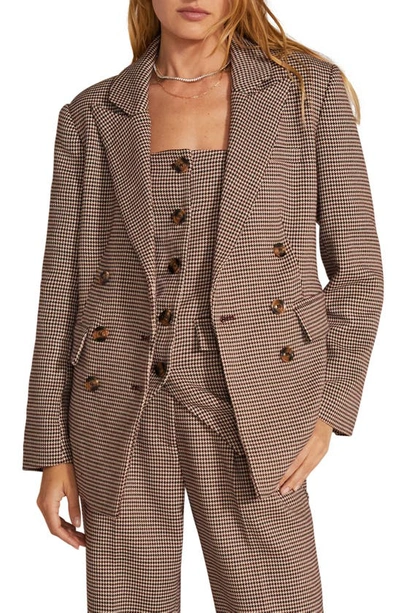 Favorite Daughter The Phoebe Houndstooth Double Breasted Blazer In Chocolate Houndsto