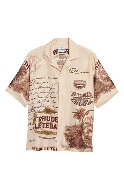 Rhude Cigar Camp-collar Printed Silk-twill Shirt In Cream