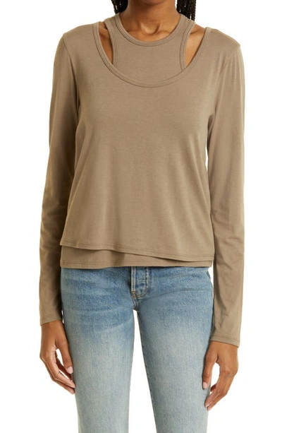Pistola Leah Layered Long Sleeve Top In Grey