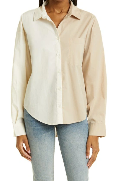 Pistola Sloane Colorblock High-low Stretch Cotton Shirt In Sesame Ecru Split