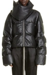 RICK OWENS FUNNEL NECK QUILTED LEATHER PUFF JACKET