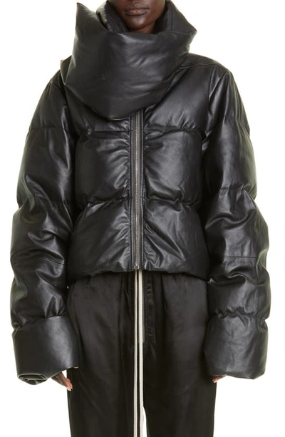 Rick Owens Quilted Funnel-neck Regular-fit Leather-down Jacket In 09 Black