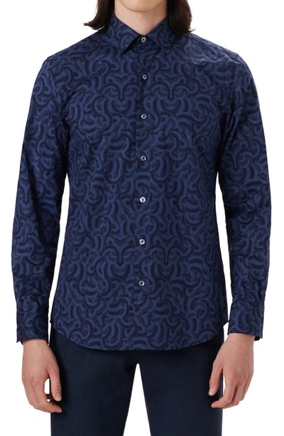 Bugatchi Shaped Fit Stretch Button-up Shirt In Navy