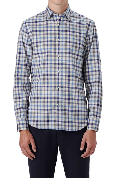 Bugatchi Shaped Fit Check Button-down Shirt In Stone