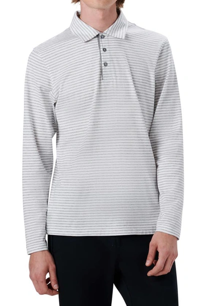 Bugatchi Stripe Cotton Long Sleeve Polo In White