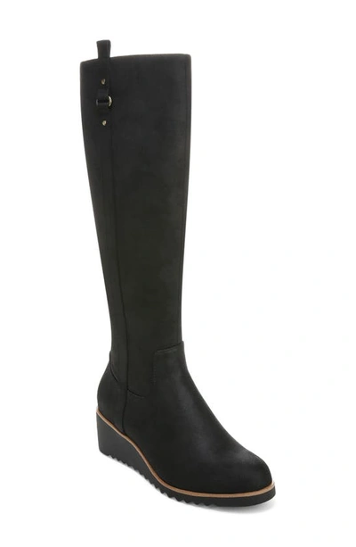 Lifestride Zeppelin Tall Wedge Boot In Black Faux Leather