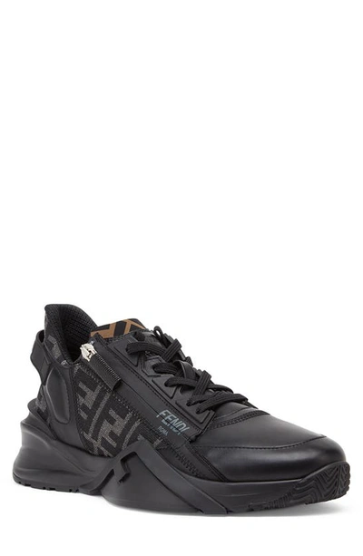 Fendi Leather Low-top Match Sneakers In Black
