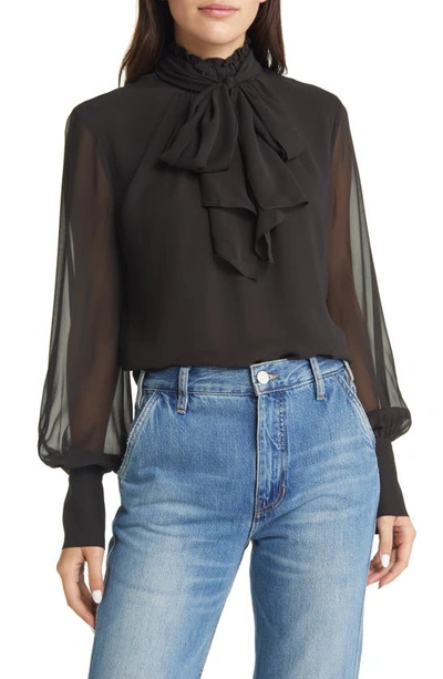 Frame Silk Chiffon Bow Blouse In Black