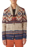 Lucky Brand Southwest Pattern Shawl Collar Cardigan In Heather Combo