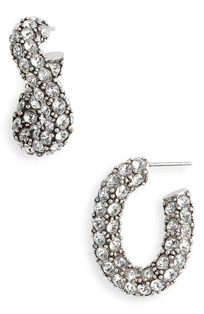 Isabel Marant Funky Crystal Pavé Oblong Hoop Earrings In Transparent/ Silver