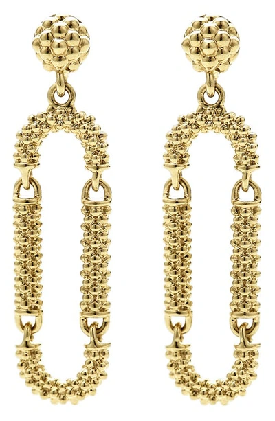Lagos 18k Yellow Gold Signature Caviar Superfine Long Drop Earrings