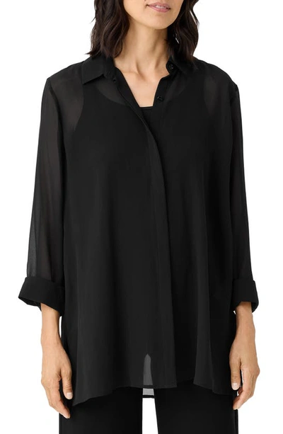 Eileen Fisher Classic Collar Long Shirt In Black