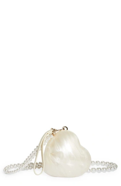 Simone Rocha Micro Heart Perspex Acrylic Minaudire In Pearl/ Pearl