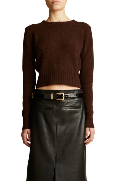 Khaite Aroon Rustic Crew Neck Crop Cashmere Sweater In Rosewood