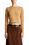 Khaite Aroon Rustic Crew Neck Crop Cashmere Sweater In Brown | ModeSens