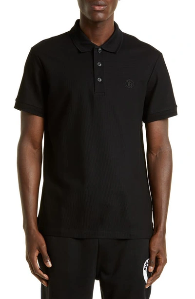 Burberry Eddie Tb Monogram Cotton Polo In Black