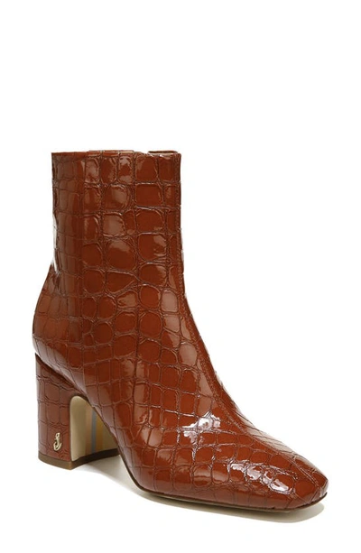 Sam Edelman Fawn Block Heel Bootie In Rust Croc Patent