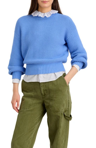 Alex Mill Back Button Crewneck Jumper In French Blue