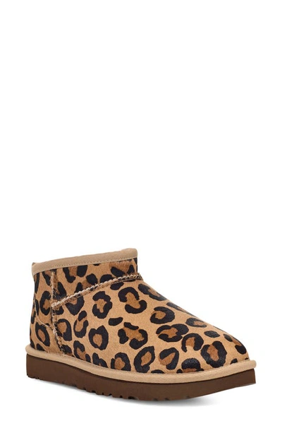 Ugg Classic Ultra Mini Leopard-print Calf Hair Boots In Natural
